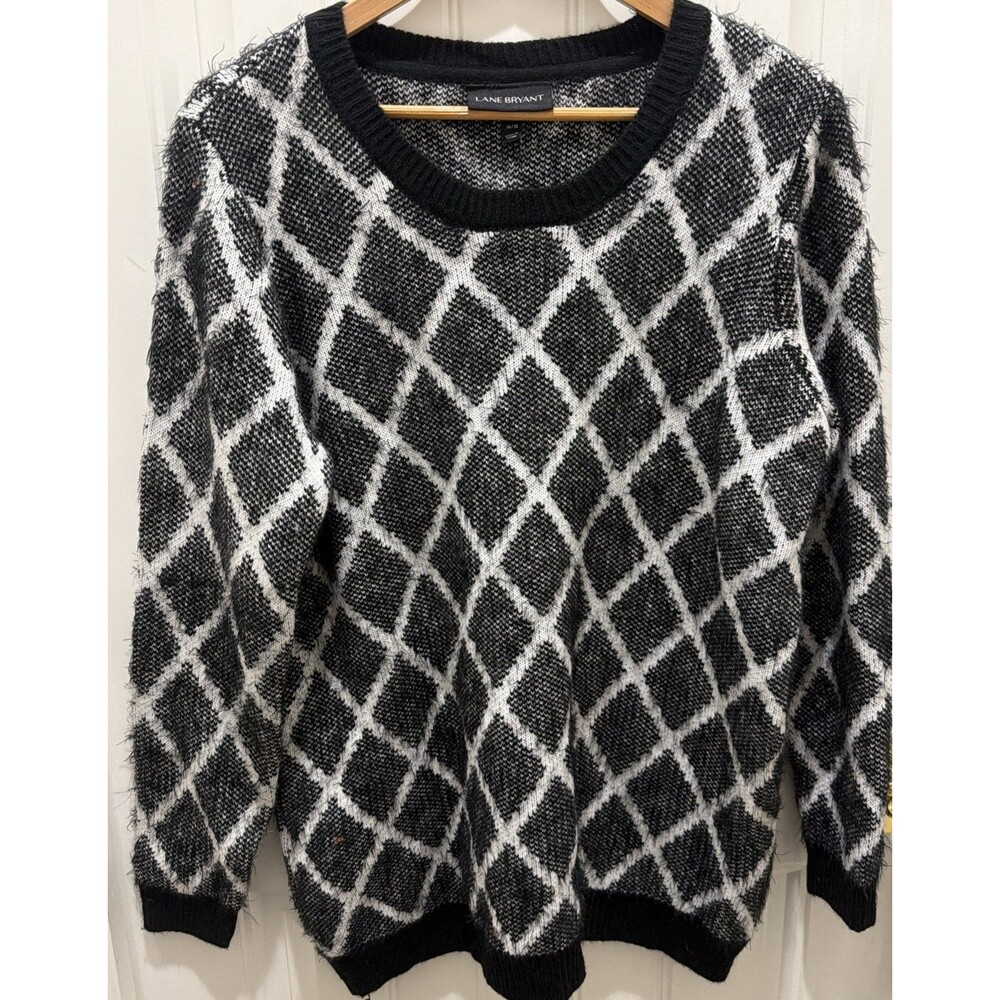 NWT Lane Bryant Women’s 14/16 Pullover Sweater Black & White Crew-Neck Diamonds